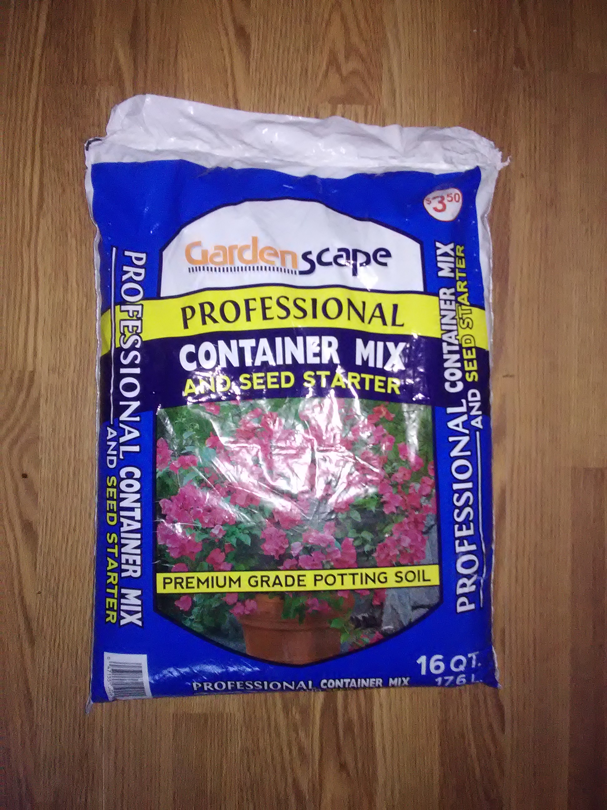 Bag of seed-starting mix for growing microgreens indoors—fine, lightweight soil ideal for seed germination