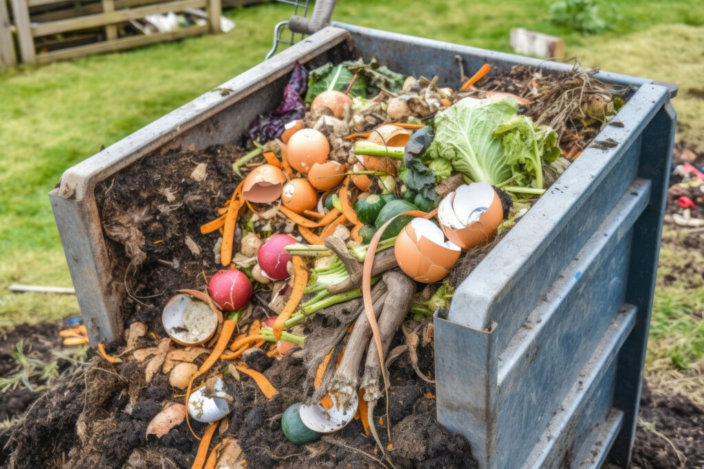 Organic compost made from kitchen waste, enriching soil for a fall garden in Central Texas.